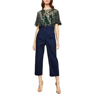 BCBGMAXAZRIA Wide Leg High Waist Ankle Trouser Pants Pacific Blue Sz M